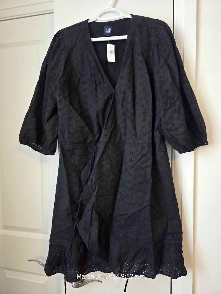 New GAP Black Eyelet Wrap Dress XL/TG