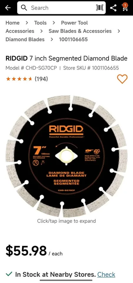 RIDGID 7 inch Segmented Diamond Blade image indicator(2)
