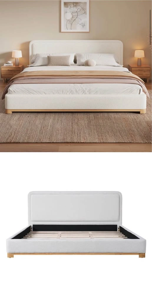 Modern King Size Bed with Boucle Fabric - photo 2