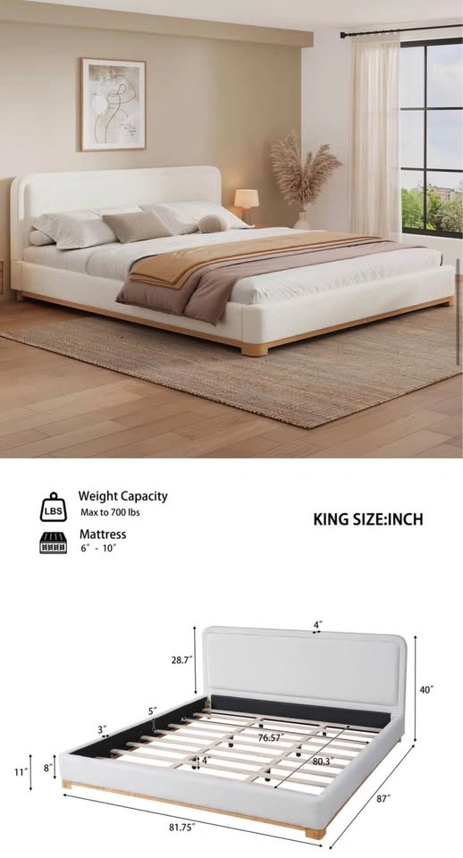 Modern King Size Bed with Boucle Fabric - photo 4