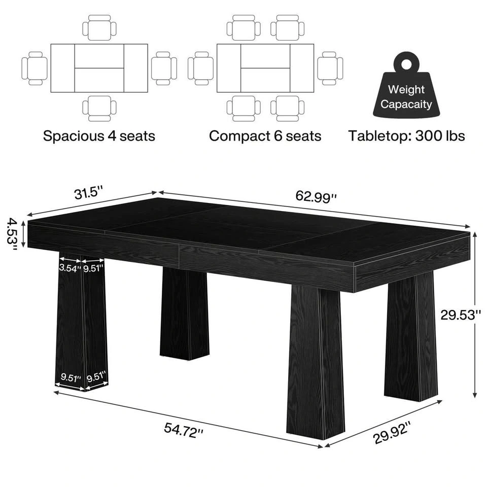 63-Inch Wood Modern Dining Table For 4-6 People - photo 5