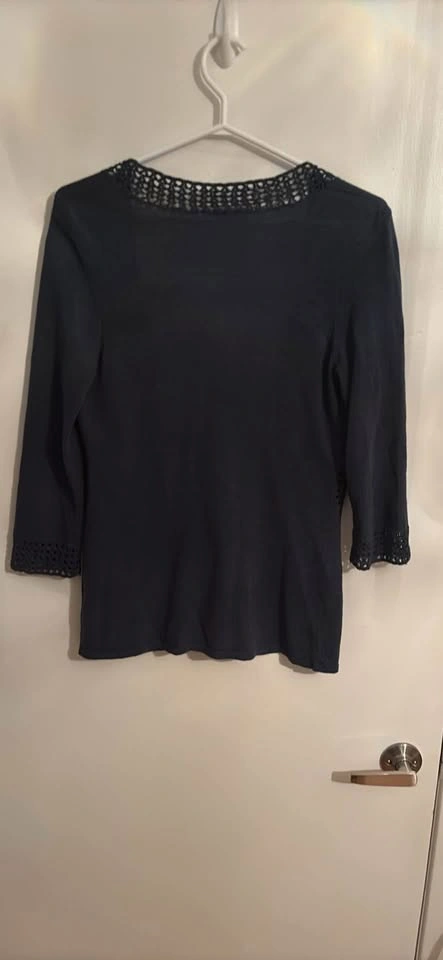 Denver Hayes Navy 3/4 Sleeve Sweater with Crochet Detail - Size - photo 2