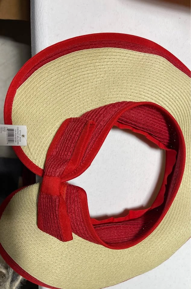 Sun hat -red and straw -Velcro closure - photo 2