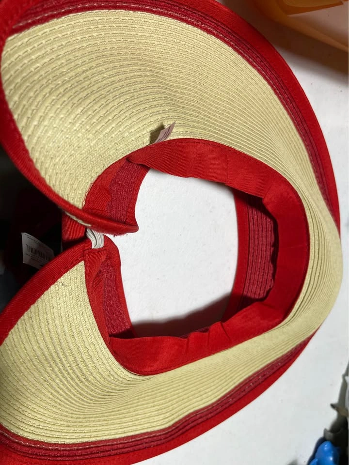 Sun hat -red and straw -Velcro closure - photo 5