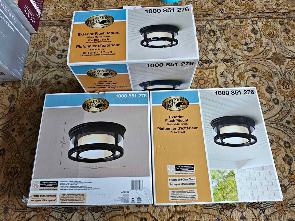 Hampton Bay 100W 1-Light Matte Black Outdoor Flushmount