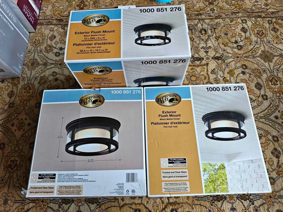 Hampton Bay 100W 1-Light Matte Black Outdoor Flushmount thumbnail