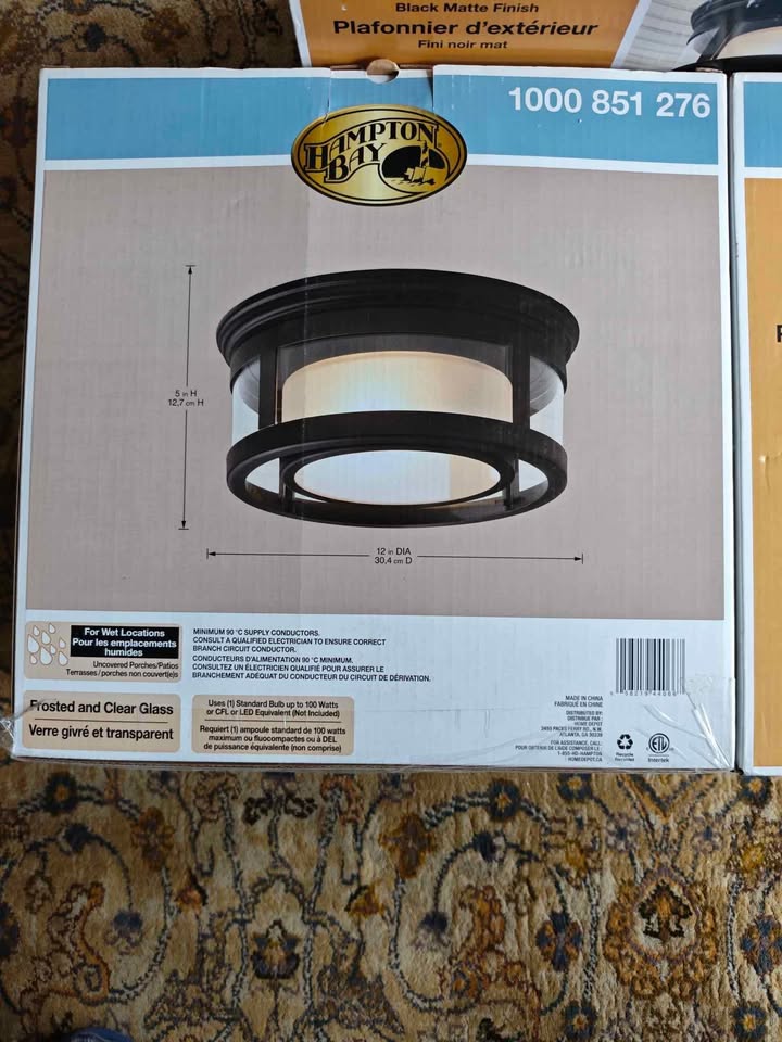 Hampton Bay 100W 1-Light Matte Black Outdoor Flushmount - photo 2