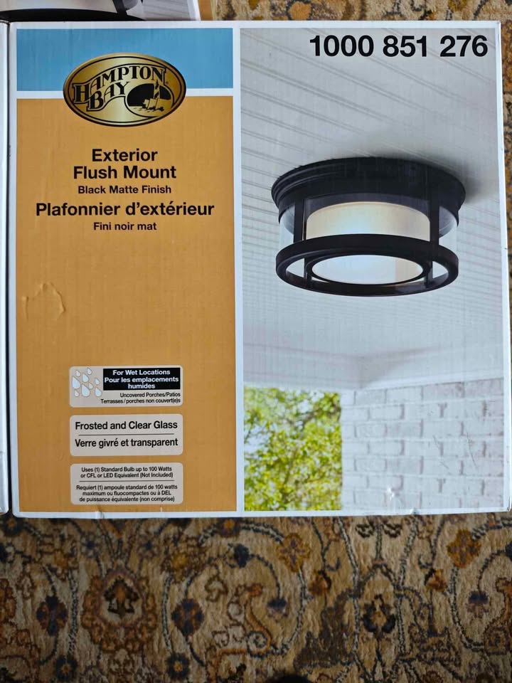 Hampton Bay 100W 1-Light Matte Black Outdoor Flushmount - photo 3