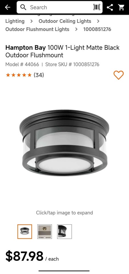 Hampton Bay 100W 1-Light Matte Black Outdoor Flushmount - photo 5