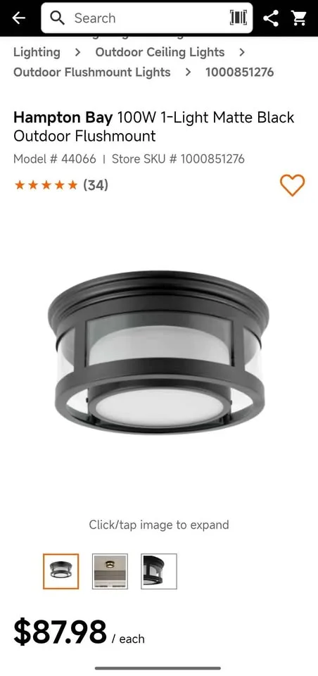 Hampton Bay 100W 1-Light Matte Black Outdoor Flushmount image indicator(5)