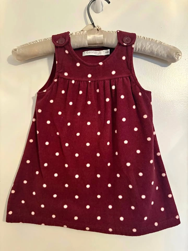Fleece Burgundy Jumper Dress Polka Dots Size 18-24 Months