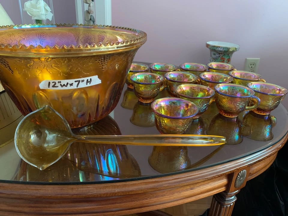 Vintage Carnival Glass Punch Bowl Set - photo 2
