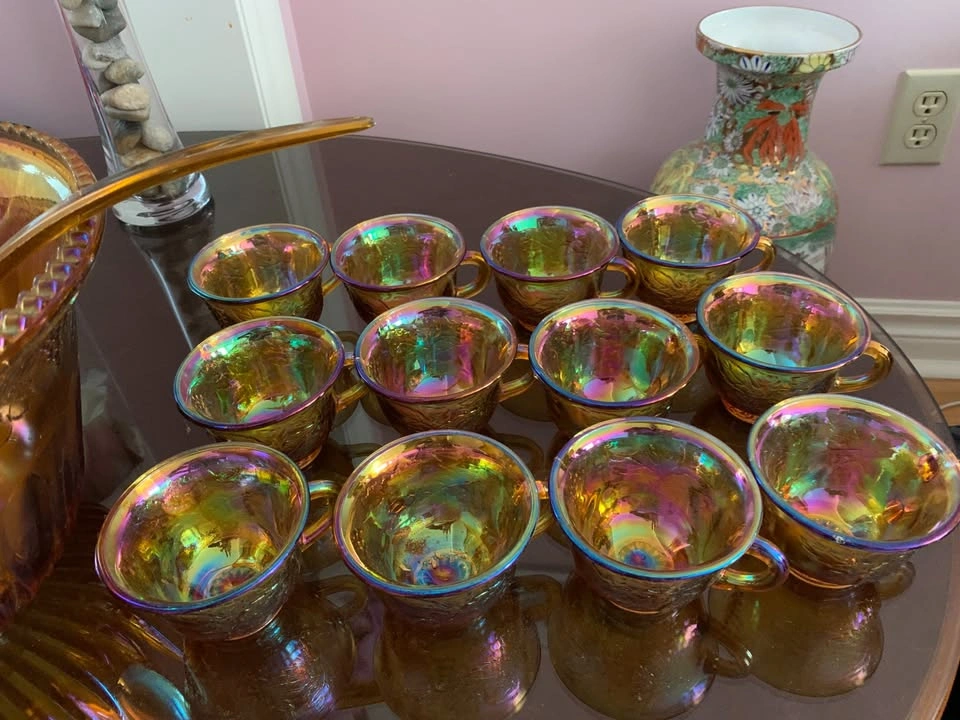 Vintage Carnival Glass Punch Bowl Set - photo 3