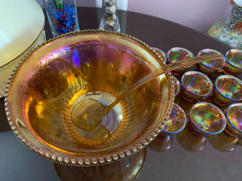 Vintage Carnival Glass Punch Bowl Set - photo 4