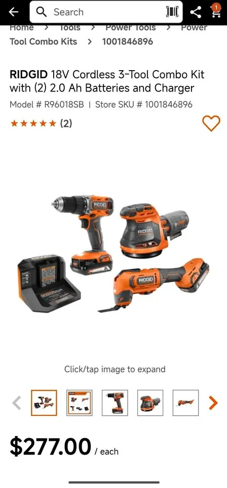 RIDGID 18V Cordless 3-Tool Combo Kit thumbnail