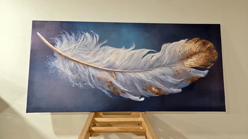 White Feather Canvas 52x24 inches - Calm Luxury Wall Art