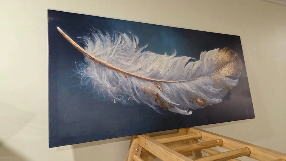 White Feather Canvas 52x24 inches - Calm Luxury Wall Art - photo 2