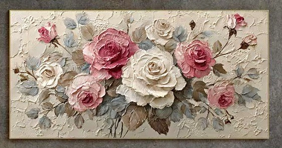Elegant Pink & White Rose Artwork – Oversized Canvas