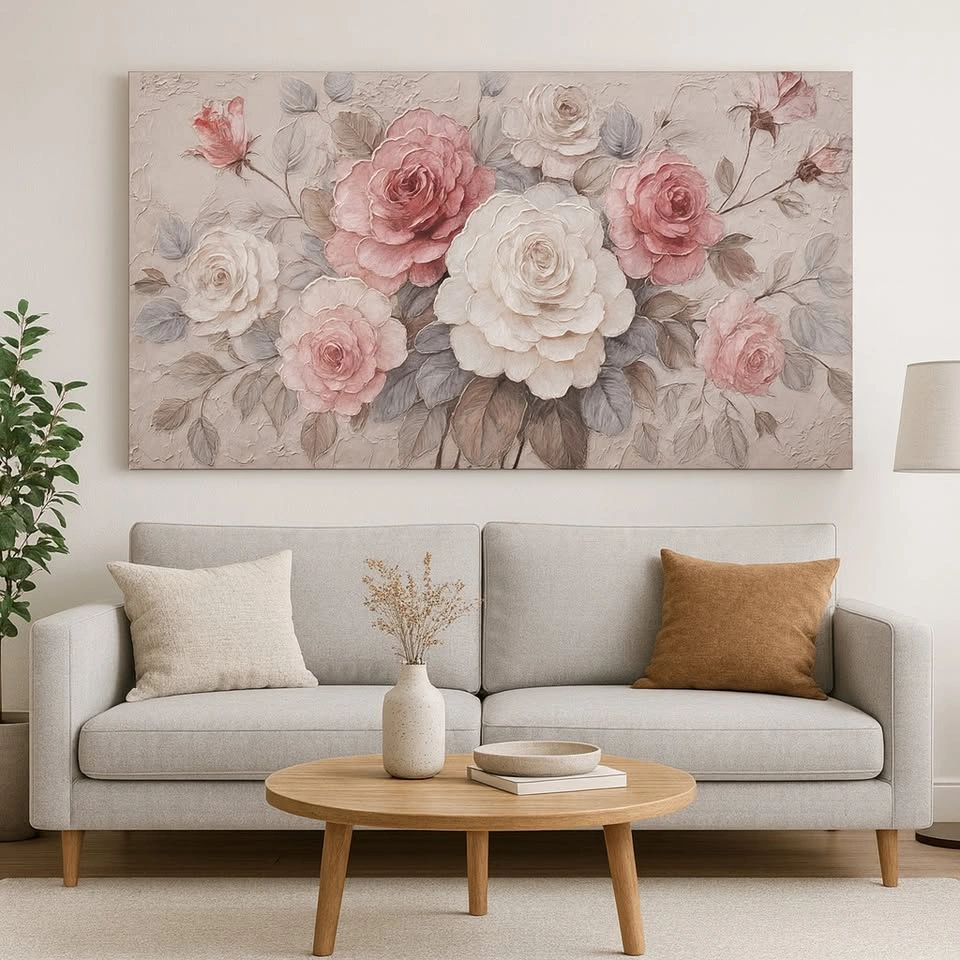 Elegant Pink & White Rose Artwork – Oversized Canvas - photo 5