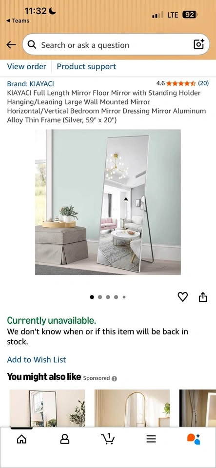 KIAYACI Full Length Mirror – 59" x 20" (Silver Frame) ✨