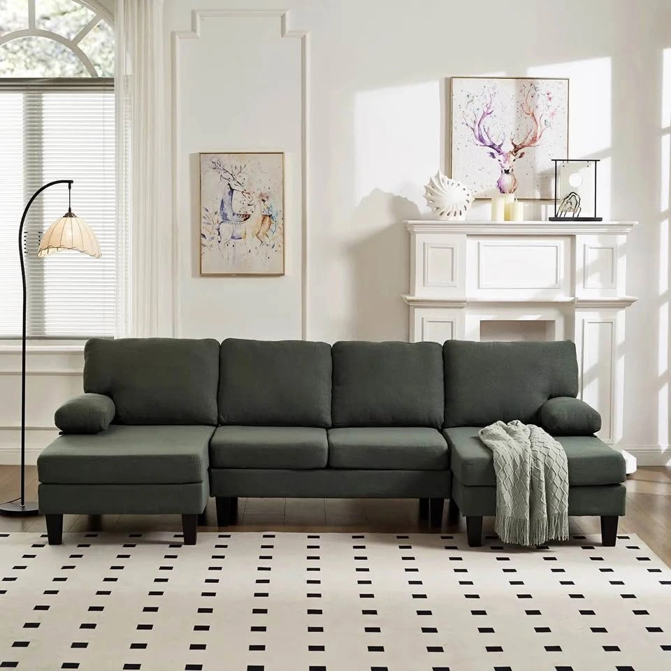 106.3" U-Shaped Sectional Sofa - Green Fabric