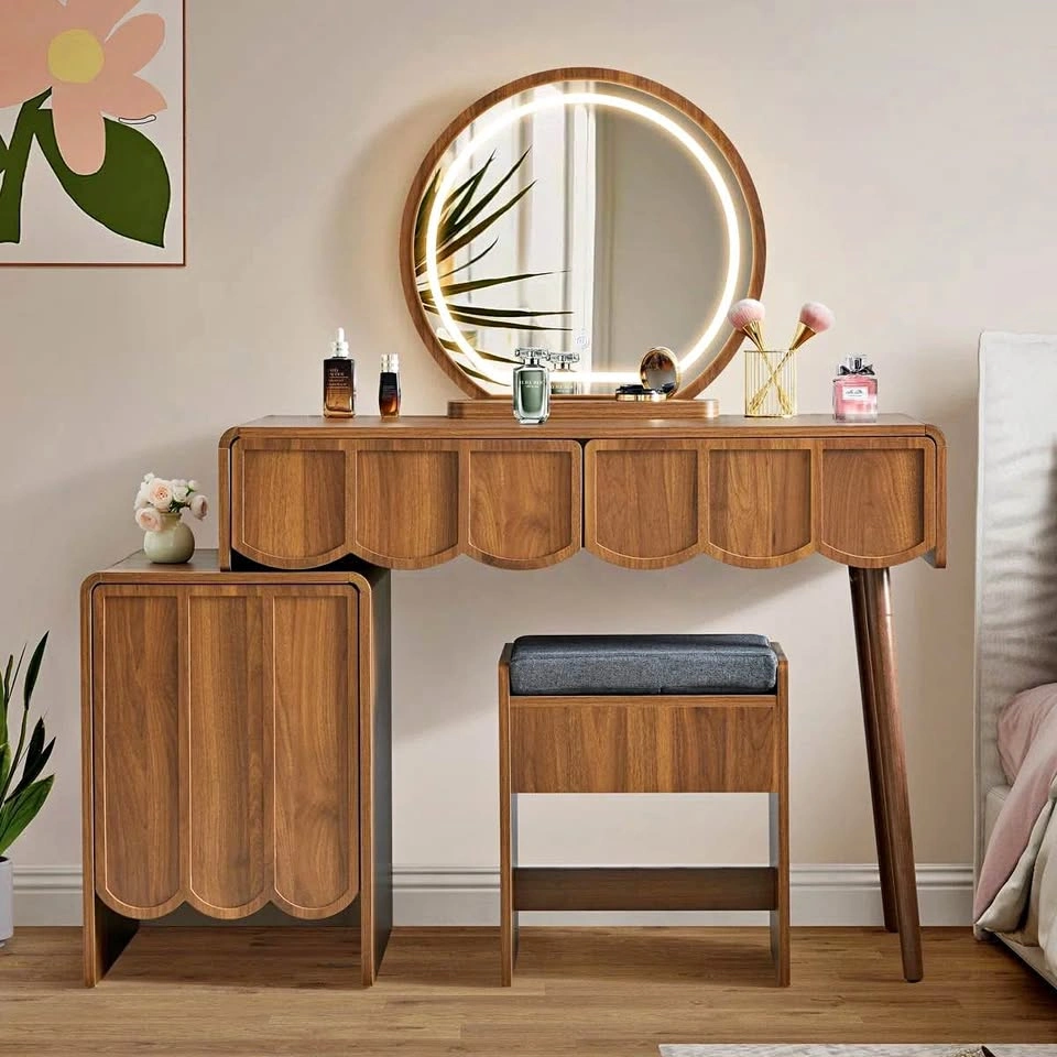 Makeup Vanity Set with Stool and LED Mirror