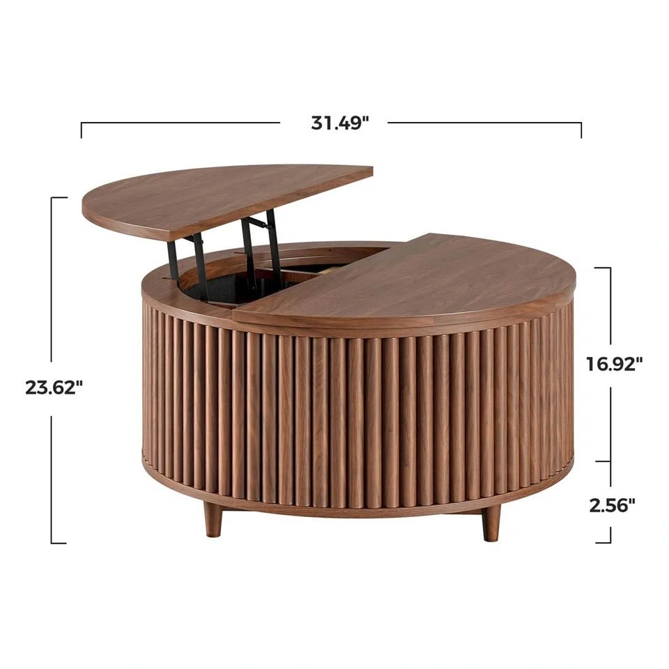 31.5" Round Fluted Lift-Top Coffee Table with Storage - Mid-Cent - photo 4