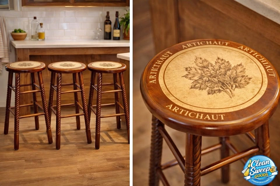 Set of 3 Vintage Wooden Bar Stools - 30" - Artichaut Design