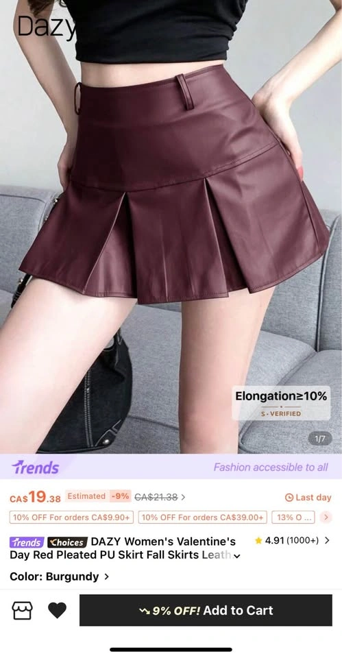DAZY Women's Valentine's Day Red Pleated PU Skirt - photo 2