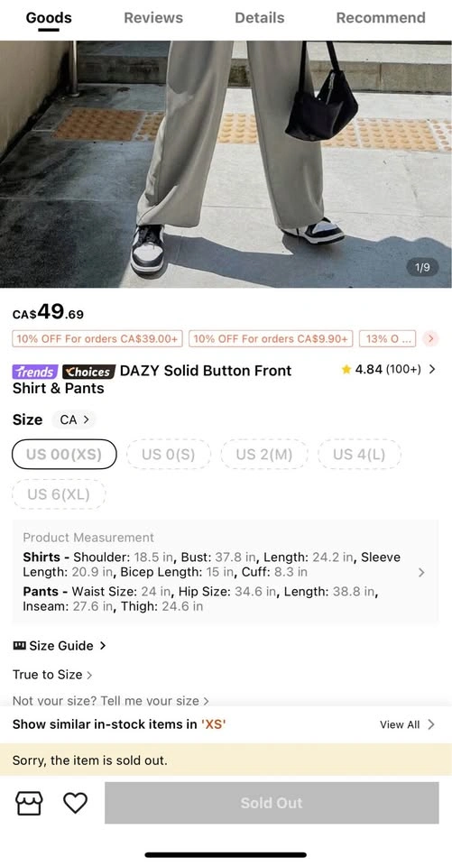 SHEIN Buttoned Top and Pants - Size XS - photo 3