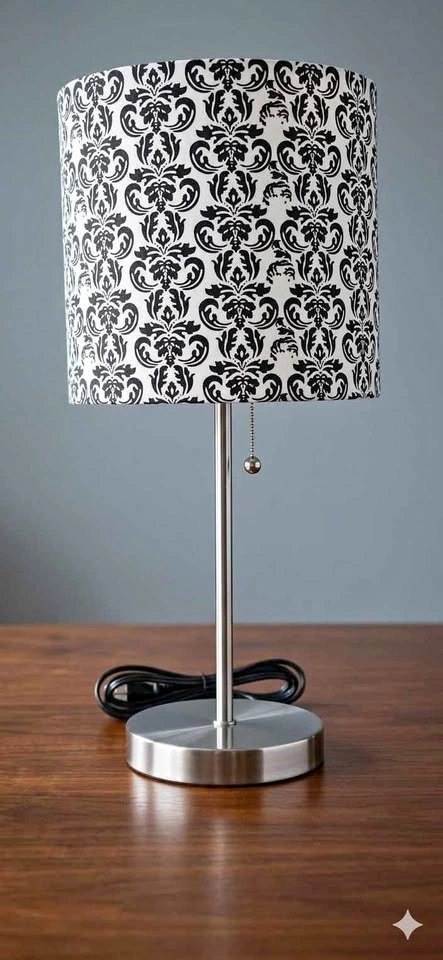 Stylish Brushed Nickel & Damask Table Lamp