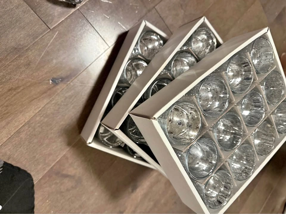 Mercury Glass Candle Holders – Set of 36 (Used Once)