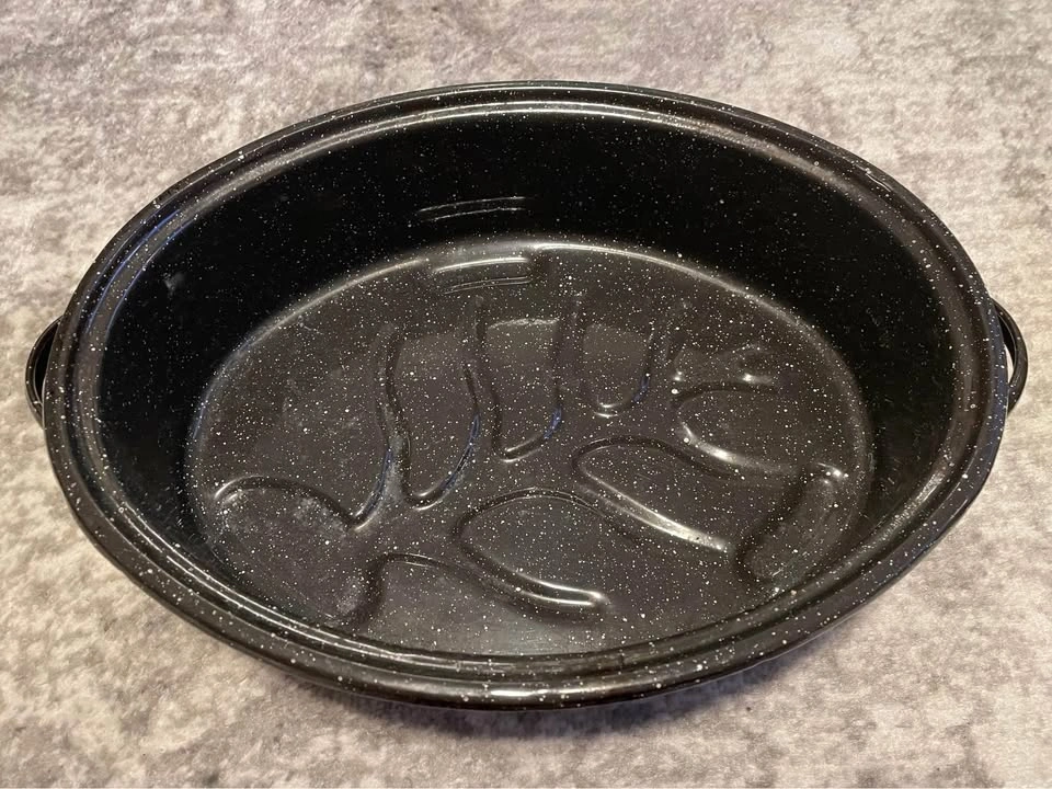 Vintage Large Speckled Enamel Roasting Pan with Lid - photo 3
