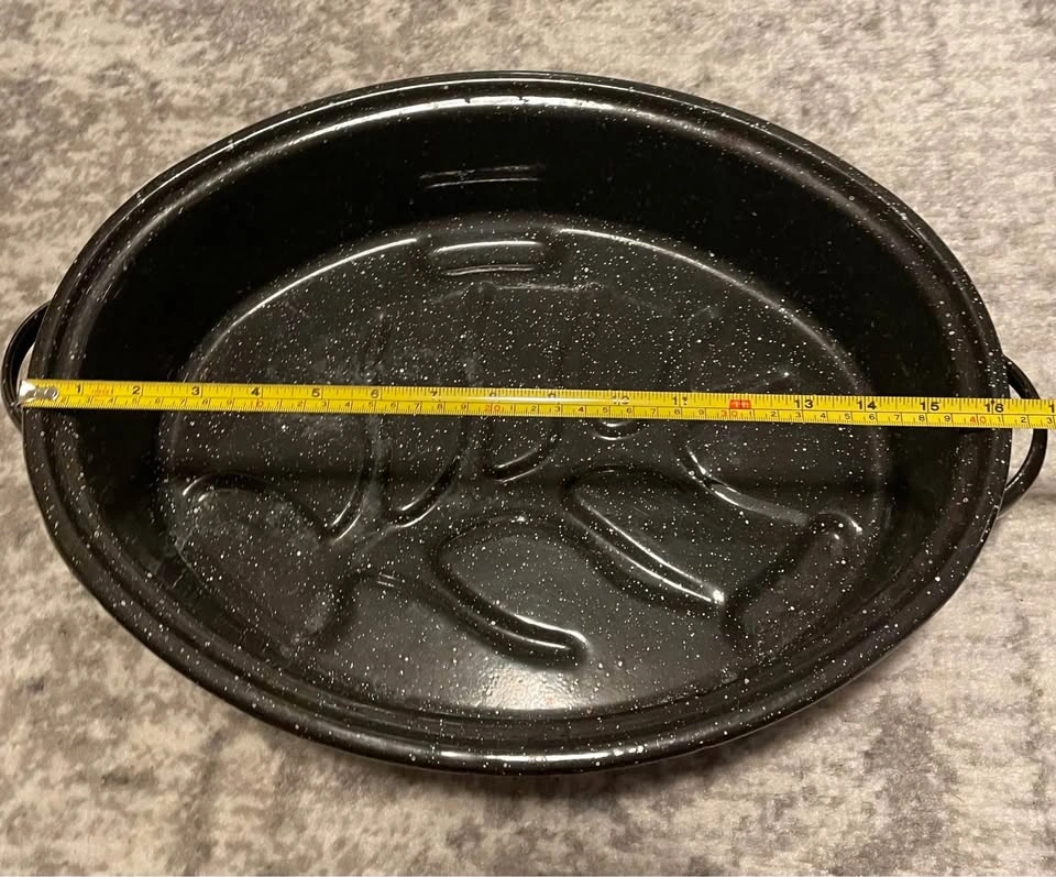 Vintage Large Speckled Enamel Roasting Pan with Lid - photo 4