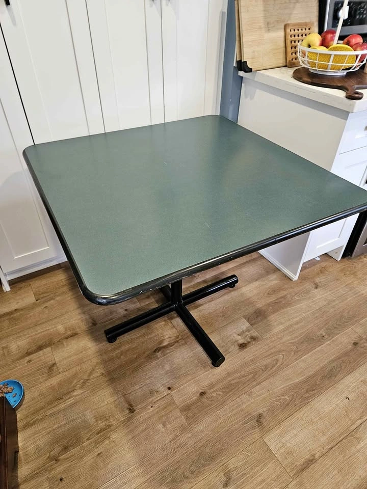 Dark green square cafe table black steel base