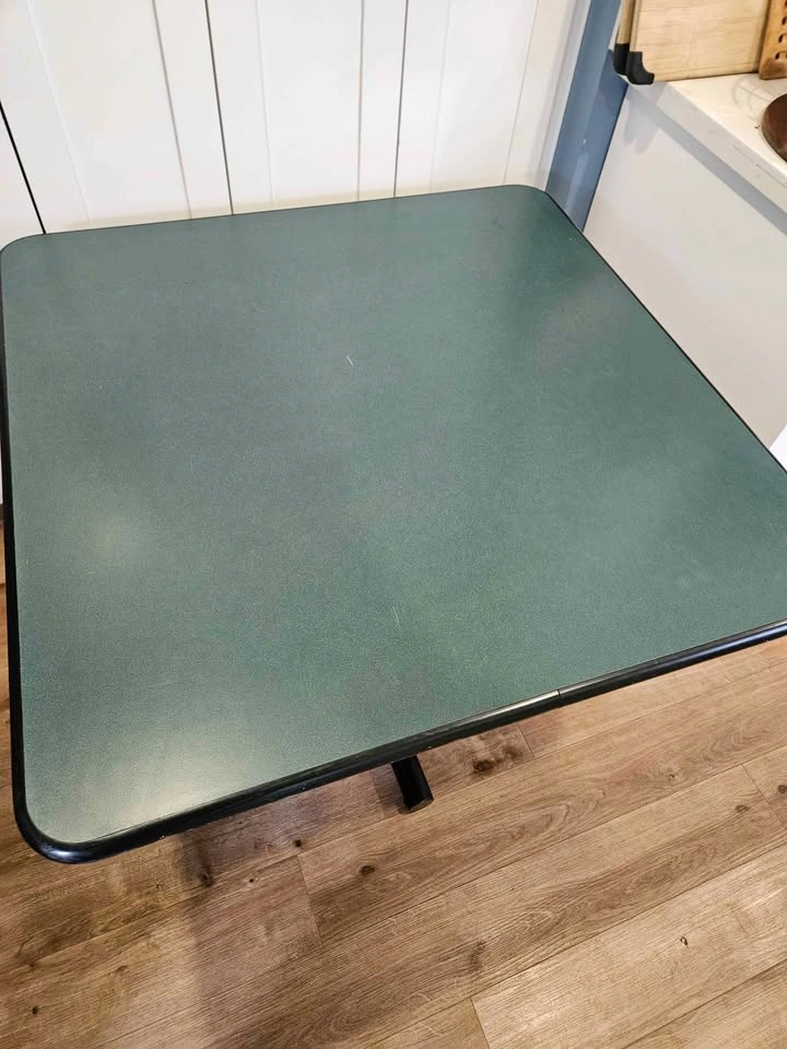 Dark green square cafe table black steel base - photo 2