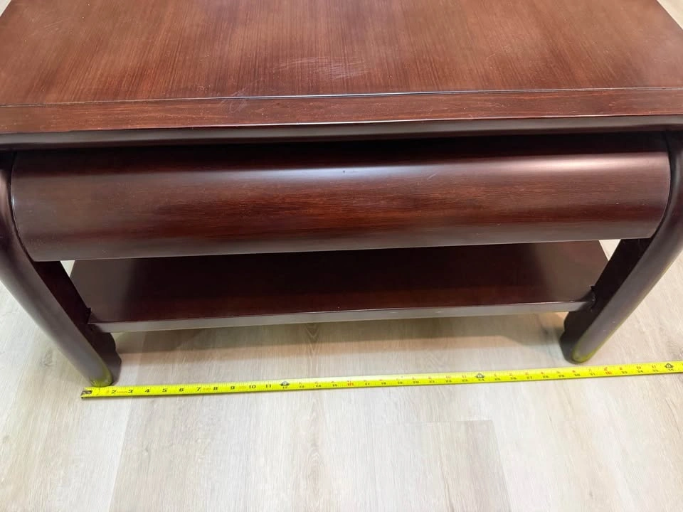 Antique Dark Mahogany Wood Coffee Table w/ Carved Details & Stor - photo 3