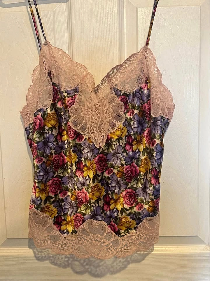Vintage Oscar de la Renta Pink Lace Floral Cami