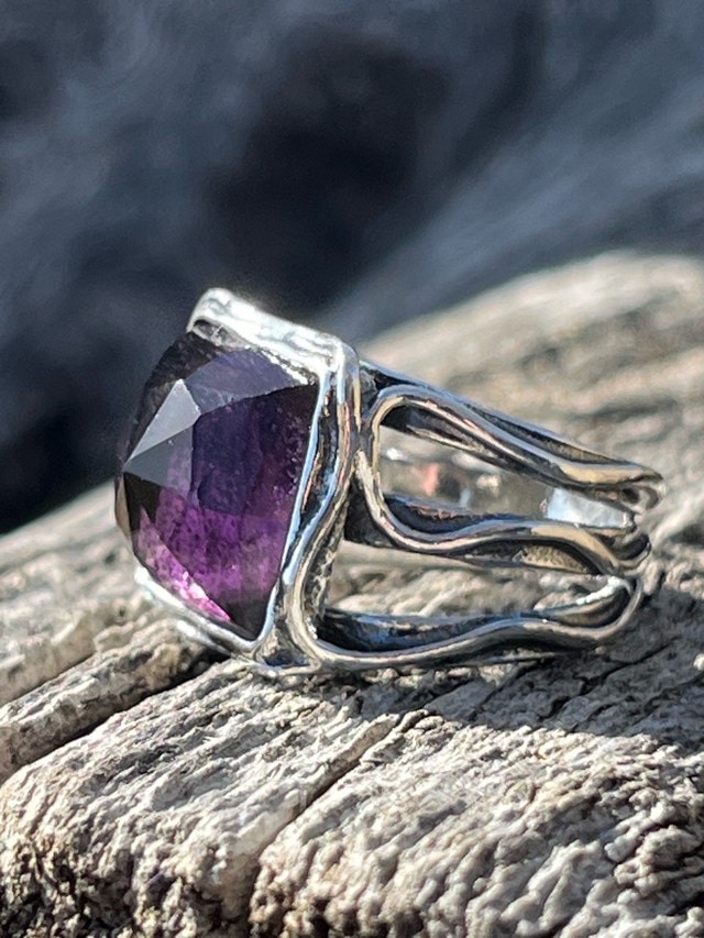 925 Amethyst Statement Ring Signed Didae Size 6 - photo 2