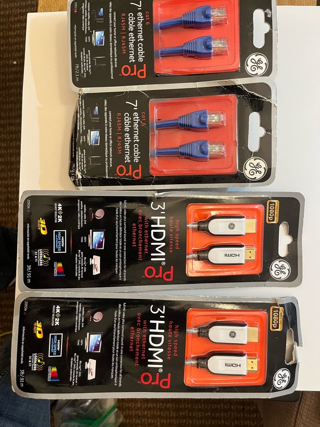 Unopened Cables $2 ea. HDMI, Cat 6 Ethernet