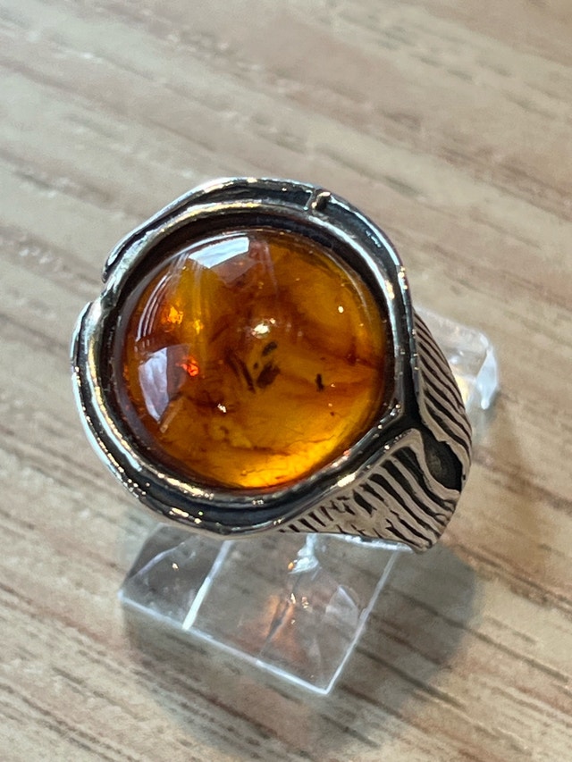 New 925 Vintage Style Amber Ring Size-8
