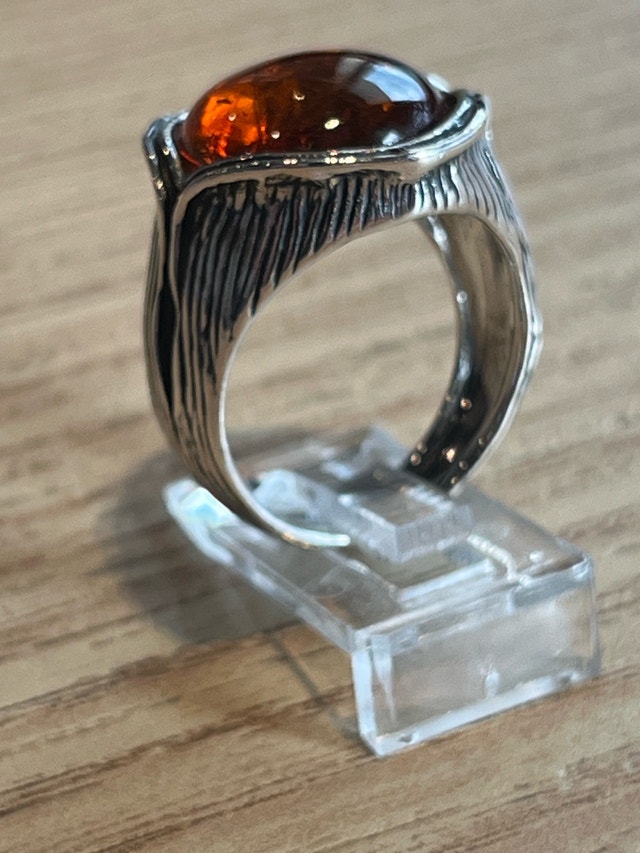 New 925 Vintage Style Amber Ring Size-8 - photo 3