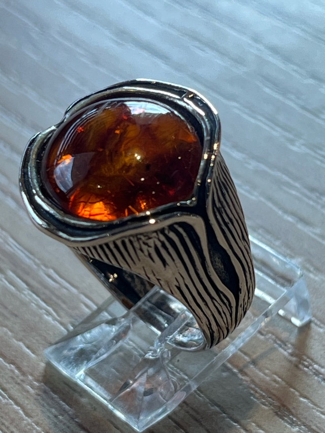 New 925 Vintage Style Amber Ring Size-8 - photo 4