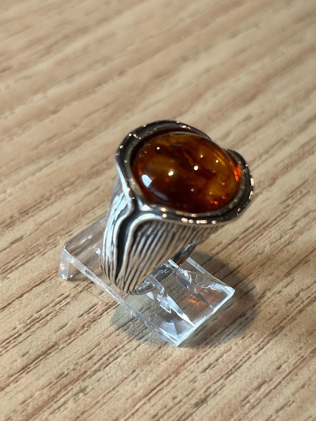 New 925 Vintage Style Amber Ring Size-8 - photo 5