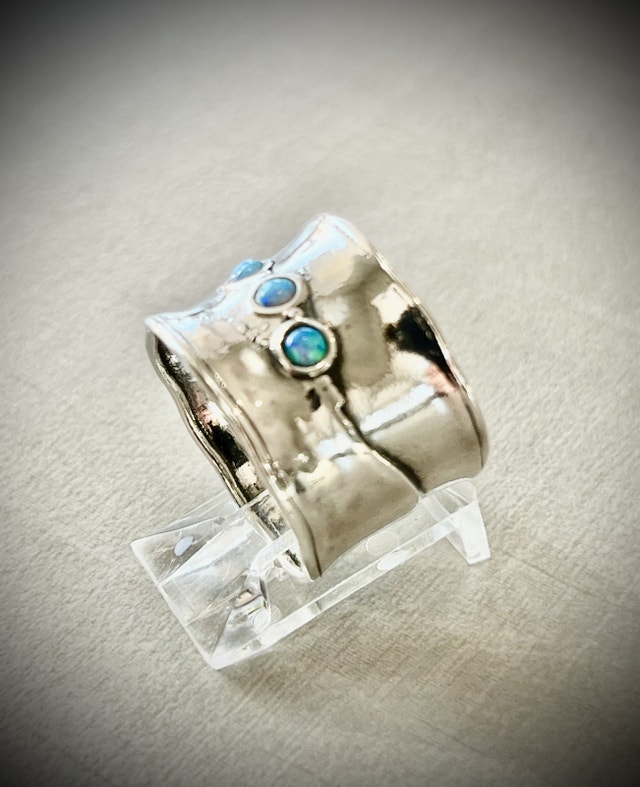New Hand Crafted 925 Sterling Silver 3 Opal Ring - photo 3