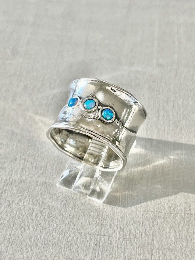 New Hand Crafted 925 Sterling Silver 3 Opal Ring - photo 4