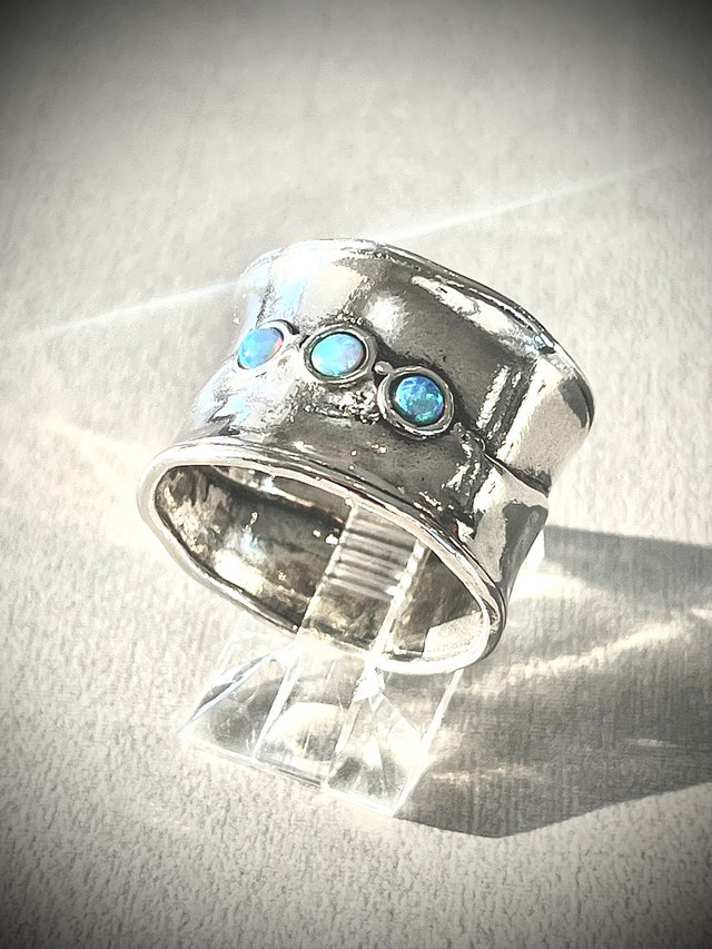 New Hand Crafted 925 Sterling Silver 3 Opal Ring - photo 5