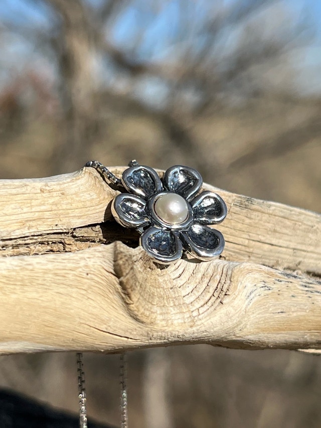 New 925 Sterling Silver Necklace with Pearl Flower Pendant - photo 5