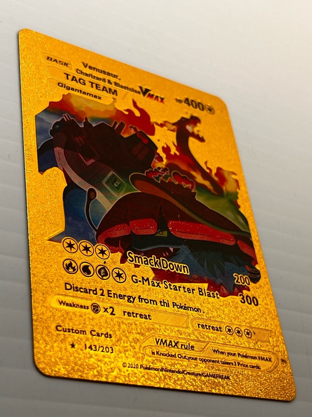 Custom Gold Metal Pokemon Card - Venusaur Charizard Blastoise VM - photo 3