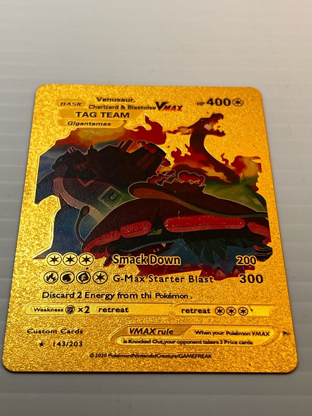 Custom Gold Metal Pokemon Card - Venusaur Charizard Blastoise VM - photo 5